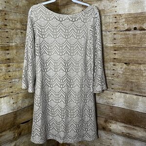 SHARAGANO CROCHETED OVERLAY POP OVER BOHO COUNTRY WESTERN CHIC COASTAL DRESS